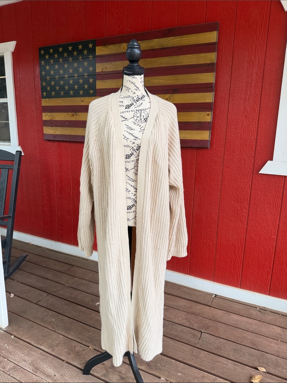 VICI Cream Chunky Knit Longline Open Front Cardigan | Size Large - Picture 2 of 3